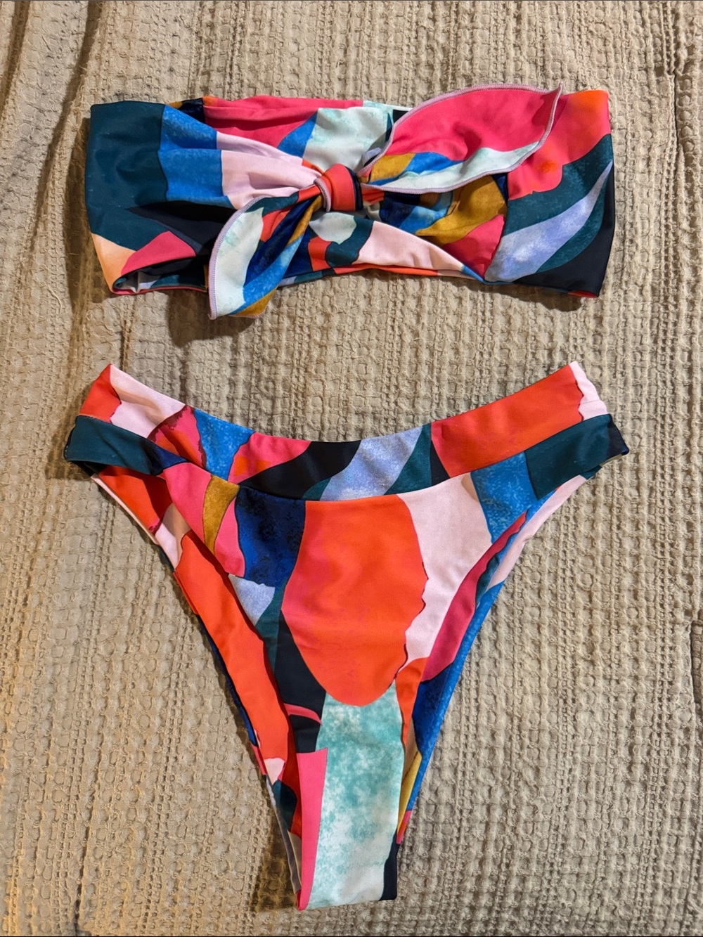 Colorful Abstract Print Bandeau Bikini Set